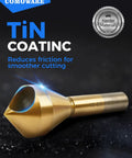 Beefy Titanium Coated Chamfer Tool Set With M2 Bits, 90 Degree Countersink Drill Bits For Wood And Metal, close-up view