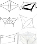 Illustrations of a Sand Color 14 Ft Triangle Sun Shade Sail Canopy for Garden Deck Pool Patio Pergola Backyard Sandbox with fittings.
