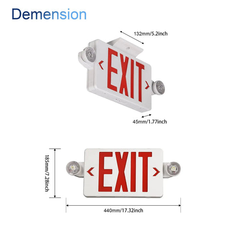 Red Exit Sign With Emergency Lights Battery Backup UL Listed 120/277V Commercial Emergency Lighting Kit For Business dimensions