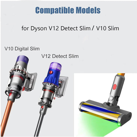 Soft Roller Laser Brush Head For V12 Detect Slim And V10 Slim Green LED Light Motorhead Replacement Attachment shown with compatible models