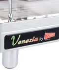 Venezia II One Group Espresso Machine Dual Voltage Ready 220V 240V 2500W High Power Boiler Barista Grade For Home Coffee Bar Or Small Cafe Stainless Silver, close-up of brand label.