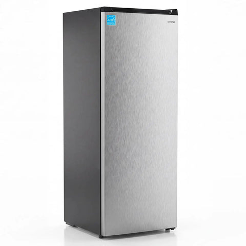 Your Go To Kitchen Game Changer 7 Cubic Foot Convertible Upright Freezer And Refrigerator In Silver with sleek stainless steel finish.