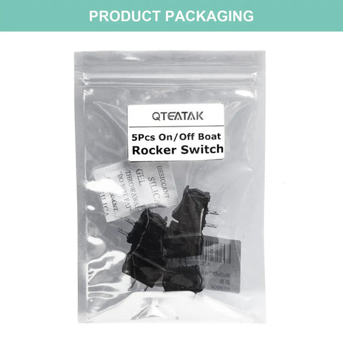 Five Pack On Off Boat Rocker Switches, 2 Pin 2 Position Snap In Marine Electrical Switches in packaging