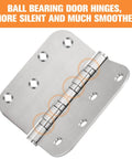 Door hinge, 4x4 inch, 304 stainless steel, ball-bearing, rounded corners; close-up view.