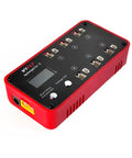 Red Six Port One S LiPo Battery Storage Charger And Discharger For Tiny Whoop Drones With LCD Screen ports view.