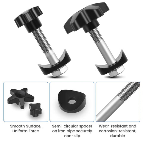 Replacement Walker Knobs Kit for Foldable Rollators with M6 screws, cross and star knobs, shown with washers and rods