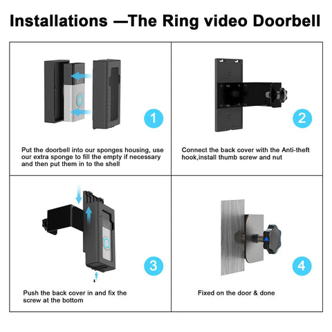 Installation steps for Anti Theft Video Doorbell Mount For Video Doorbell First Gen 2 3 3 Plus 4 And 2020 Model No Drilling Adjustable Bracket