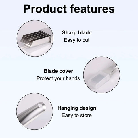 Green onion crinkle cutter with stainless steel blades; silver, includes blade cover and hanging hole