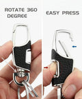 3 Pack Heavy Duty Zinc Alloy Built To Last Key Chains With Carabiner Clips And Dual Key Rings showing rotation and clip action