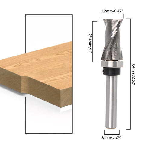 Compact Up And Down Compression Router Bit For Woodworking Carving Engraving With Hardened Steel Core For Flush Trim Finish On Any Direction Endgrain Perfect For Table Mount Or Handheld Tools, measuring 1 inch in length and 0.47 inches in diameter.
