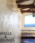 Interior wall with Natural Lime Plaster And Paint Veneziano Plaster Smooth Finish overlooking ocean view through large window.
