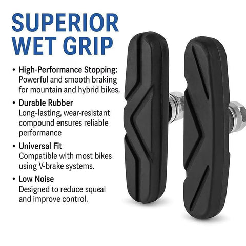 All-Weather Bike Brake Pads With Grippy Non-Slip Braking In Rain Or Shine, Long-Lasting Rubber Replacement for MTB BMX Road Bikes