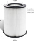VF4000 Replacement Filter For Ridgid And Husky Wet Dry Vacuums 5 To 20 Gallon Vacuums 2 Pack Fits Ridgid 5 20G And Husky 6 9G Shop Vacs Including WD70000 WD12800 WD14500 WD0671 RV2400A RV2600B WD09450 WD06700, showing cylindrical hepa filter with dimensions.
