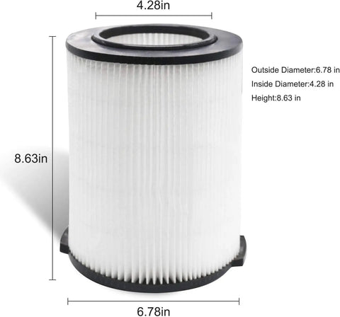 VF4000 Replacement Filter For Ridgid And Husky Wet Dry Vacuums 5 To 20 Gallon Vacuums 2 Pack Fits Ridgid 5 20G And Husky 6 9G Shop Vacs Including WD70000 WD12800 WD14500 WD0671 RV2400A RV2600B WD09450 WD06700, showing cylindrical hepa filter with dimensions.