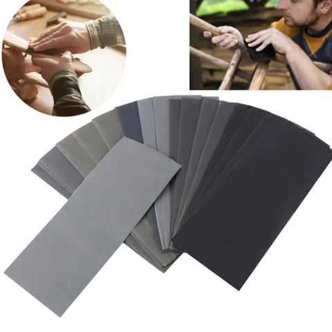 Dry And Wet Sandpaper Kit 20 Sheets 9x3.6 Inch Waterproof Abrasive Paper displayed with wood sanding use