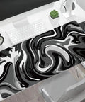 XL Gaming Mouse Pad with Stitched Edges, Black and White Desk Mat, Extra Large 31.5 by 15.8 Inches, on desk with Ink Liquid Wave Design.
