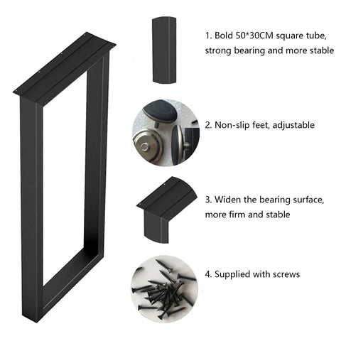 Dead Nuts Secure Adjustable Metal Table Legs For Coffee Dining Or Computer Desks Industrial Furniture Bases. Side view of adjustable black metal legs with details.