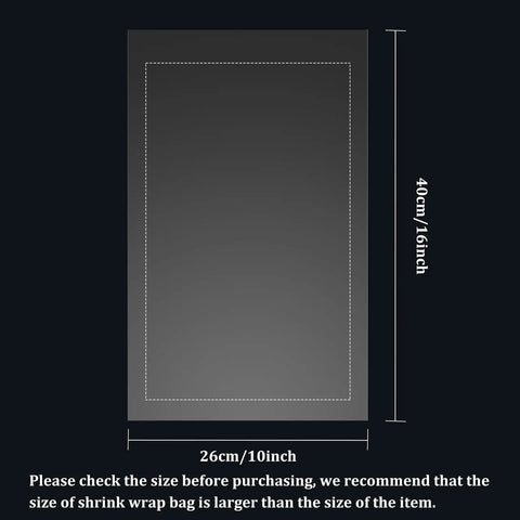 80 Pack Clear Pvc Heat Shrink Wrap Bags 10 By 16 Inches dimensions showing 40cm by 26cm for secure packaging.