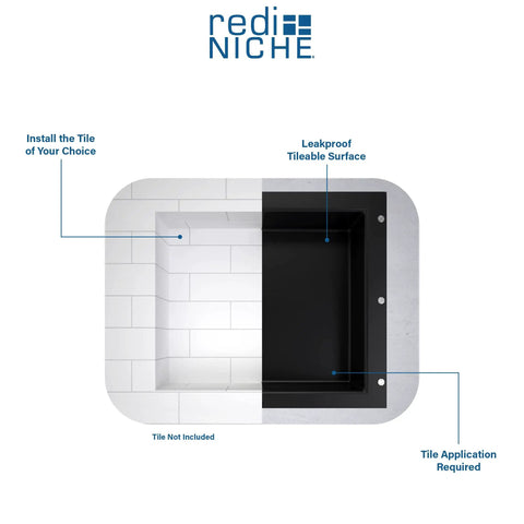 Double Recessed Shower Niche With Two Shelves, 14 In High By 32 In Wide, Black, Ready To Tile, One Piece In Shower Organizer