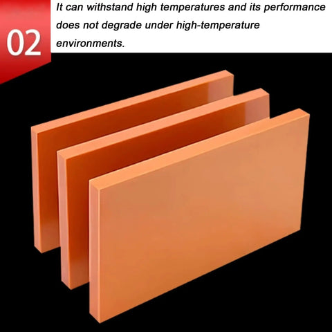 Built Tough Bakelite Panel Sheet From Phenolic Resin, Ultra Durable Electrical Insulation For Electronics And Mechanical Parts, 50x50x40mm Pack Of 2, High Heat, Impact Resistant, Insulation You Can Count On. Three orange phenolic Bakelite sheets shown