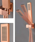 UMJIGF Shower System, Bathroom Brass 10-12 Inch Ceiling Mount Rainfall Shower Faucet System with 6 Pcs Body Sprays Jets Mixer Set, Brushed Rose Gold handheld shower head view.