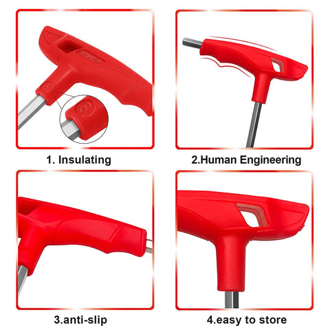 Close-up of ergonomic grip on 6mm T Handle Allen Wrench Set Metric Hex Key Set With Long Arm Heavy Duty CRV Chrome Vanadium.
