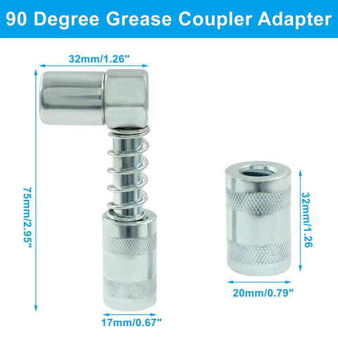 90 Degree Grease Coupler Adapter With Sleeves Heavy Duty Industrial Grade For Tight Spaces 3000 To 4500 PSI Galvanized Carbon Steel Durable