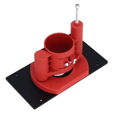 Amp Up Your Bench Work With Knockout 46 Mm Manual Router Lift Kit featuring red ABS frame and sturdy black flip board plate.