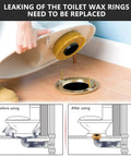 Person installing extra thick toilet wax ring kit with bolts for reinstallation fits 3 inch or 4 inch waste lines tight seal to stop leaks