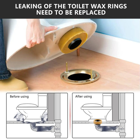Person installing extra thick toilet wax ring kit with bolts for reinstallation fits 3 inch or 4 inch waste lines tight seal to stop leaks