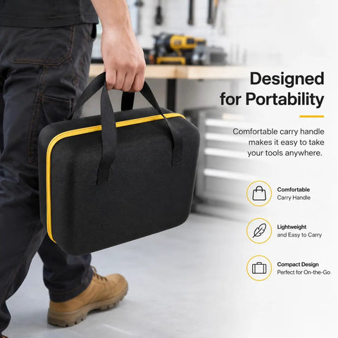 Person holding Hard Case For DEWALT DCC020IB 20V Max Tire Inflator Replacement Protective Carry Case With Soft Inner Lining