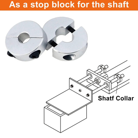 Two Piece Clamp On Shaft Collars, Five Sixteenth Inch Bore, One Inch Outer Diameter, Silver Double Split Design, illustration