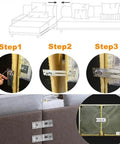 Heavy Duty Sofa Connector Clips With 160mm Screws For Sectional Furniture Brackets installation steps showing clips and sofa connection.