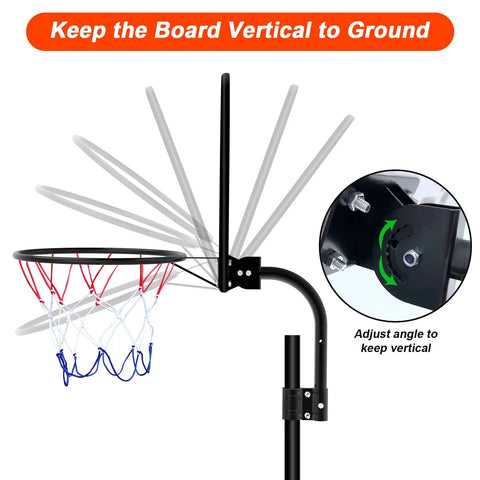 Trampoline Basketball Hoop With Net, Easy Install Backyard Hoop For 25mm Straight Or Curved Poles, angle adjustment feature.
