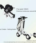 Foldable Electric Golf Cart With Tough Dual Motor Grip, 48V Extended Battery mounted with golf bag and control panel features.