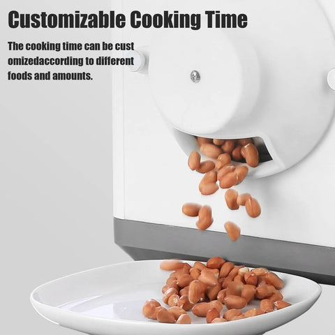 Kick Up Your Home Brewing Game With This Heavy Duty Electric Coffee Bean Roaster Featuring Adjustable Temperature And Timer Settings For Consistently Next Level Flavor, displaying roasted peanuts falling into a white plate.