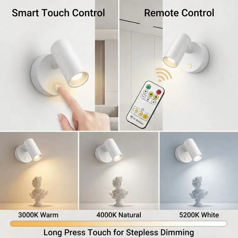 Magnetic Rechargeable Picture Light 2 Pack With Remote And Touch Control, Wireless Art Spotlight showing three color temperatures