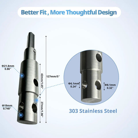 Diagram of Two Stage Auger Drill Adapter For 1/2 Inch Hand Drills, Pro Grade Stainless Steel with dimensions and design features