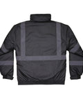 Back view of Enhanced Visibility Winter Jacket For Night And Low Light Conditions, Black, X Large, windproof with reflective tape
