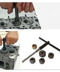 Premium Diamond Valve Seat Reamer Repair Kit For Family Cars 22mm To 38mm Hard Alloy Cutter Tool With Complete Storage Case Fix Minor Engine Jobs Without The Shop Hassle. valve seat reamer kit in use on engine head, with cutter bits and T-handle