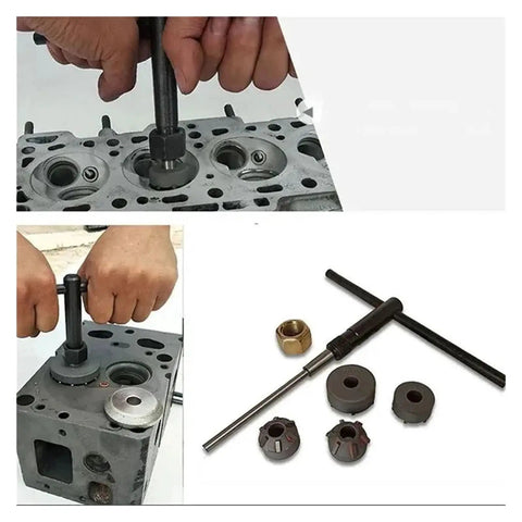 Premium Diamond Valve Seat Reamer Repair Kit For Family Cars 22mm To 38mm Hard Alloy Cutter Tool With Complete Storage Case Fix Minor Engine Jobs Without The Shop Hassle. valve seat reamer kit in use on engine head, with cutter bits and T-handle