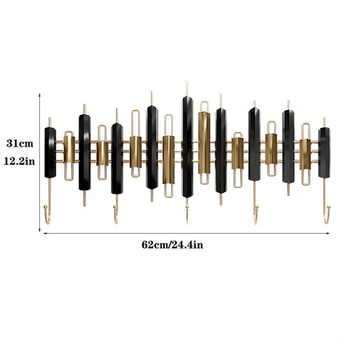 Slay Your Entryway With These Heavy Duty Metal Coat Hooks Wall Mounted For Living Room Bedroom Bathroom Closets Creative Multi Hook Design, 62cm, black and gold.