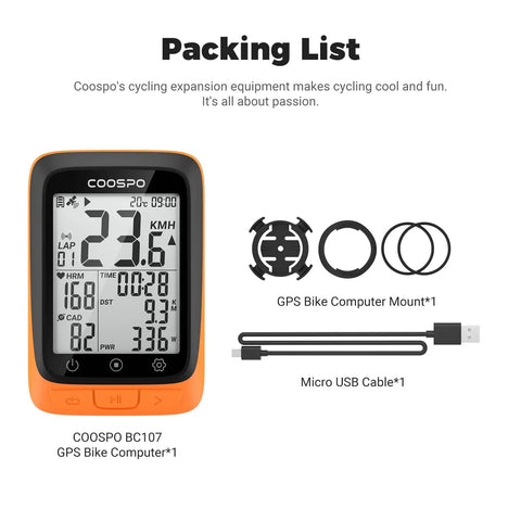 Wireless GPS Bicycle Computer With Bluetooth And ANT Plus For Cycling, Waterproof Speedometer, USB cable and mount