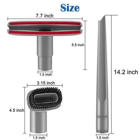 3 Pack Crevice Tool, Dust Brush And Upholstery Tool Attachment For Lift Away Vacuum Cleaners, size dimensions shown