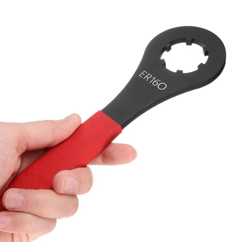 O-Type Collet Chuck Wrench Spanner For ER16 Lathe Clamping Nut With Red Non Slip Handle Carbon Steel Forged 200mm Length in Hand