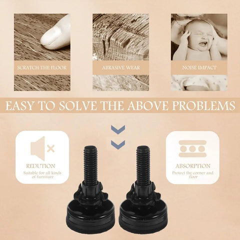 Heavy Duty Adjustable Furniture Leveler Feet Set Of 6 In Carbon Steel With Anti Slip Pads And T Shaped Nuts For Height Adjustment, black pair
