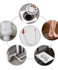 Central 51 Inch Toilet Snake Clog Remover With 4 Claws Bendable Hose, surrounded by drain, toilet, pipe, and shower visual applications.
