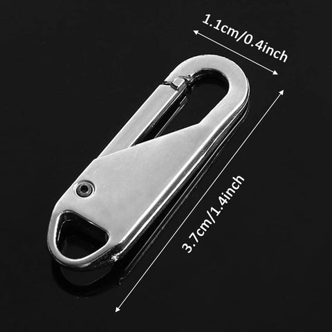 Close-up of a silver metal zipper pull from the 10 Piece Zipper Repair Kit With Durable Pull And Slider Replacement For Luggage And Backpack
