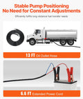 Diesel Fuel Transfer Pump Kit 12V 10 GPM with hose and power cord next to tanker truck for stable fueling