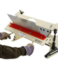 24 Inch Box And Pan Brake For Sheet Metal, Heavy Duty 20 Gauge Capacity, 0 To 135 Degree Bend, 91 Pound Unit Being Used By Worker